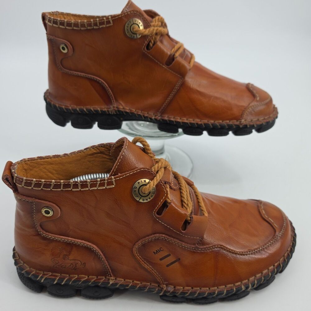 Men's Genuine Leather Moc Toe Chukka Ankle Boots Cognac Brown EU 43 US 10